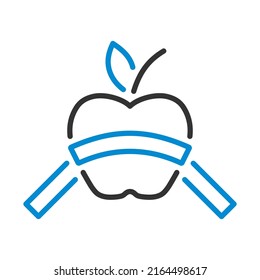 Icon Of Apple With Measure Tape. Editable Bold Outline With Color Fill Design. Vector Illustration.