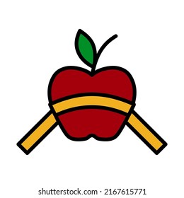 Icono De Apple Con Cinta De Medida. Contorno de negrita editable con diseño de relleno de color. Ilustración vectorial.