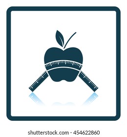 Icon of Apple with measure tape. Shadow reflection design. Vector illustration.