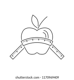 Icon of Apple with measure tape. Thin line design. Vector illustration.