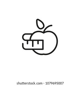 Icon of apple and measuring tape. Fruit, snack, slimming. Healthy eating concept. Can be used for topics like nutrition, food, diet