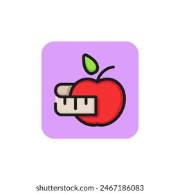 Icon of apple and measuring tape. Fruit, snack, slimming. Healthy eating concept. Can be used for topics like nutrition, food, diet