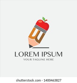 icon apple with pencil, logo - vector - template - illustration