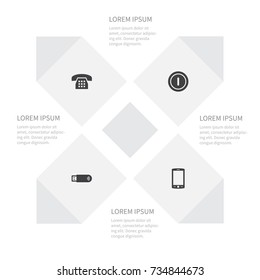 Icon Appliance Set Of Power On, Connection, Call And Other Vector Objects. Also Includes Call, Connection, Touchscreen Elements.