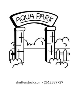 Icon of an aqua park entrance with a signboard