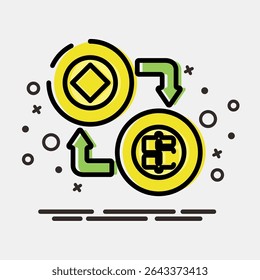 Icon arbitrage. Crypto currency elements. Icon in MBE style.