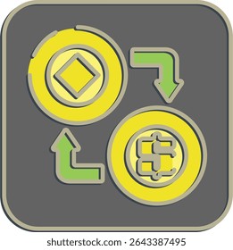 Icon arbitrage. Crypto currency elements. Icon in embossed style.