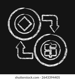 Icon arbitrage. Crypto currency elements. Icon in chalk style.