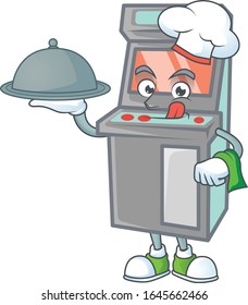 An icon of arcade game machine as a Chef with food on tray ready to serve