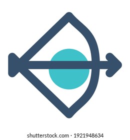 icon archery bow using filled line style and blue color