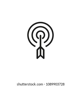 Icon of archery range with arrow. Game, aiming, goal. Archery concept. Can be used for topics like achievement, target, sport