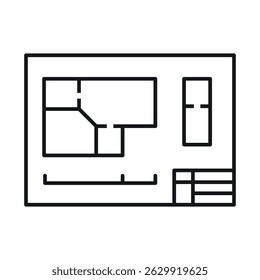 Icon of an architectural plan showing the details of the future building layout and the main elements of the design