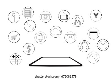 Icon around a tablet for Internet of things concept