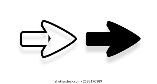 Icon arrow black and outline, vector 