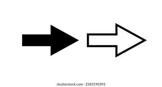 Icon arrow black and outline, vector 
