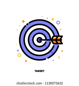 Icon of arrow in center of board for business target concept. Flat filled outline style. Pixel perfect 64x64. Editable stroke