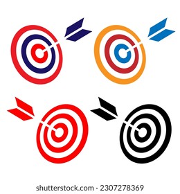 Icon Arrow on Target set. Goal sign, archer icon , aim icon vector on white background. Targeting symbol for web site design.