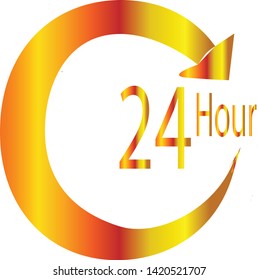 Icon arrow is open 24 hours non-stop glittering gold