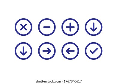 icon arrow, plus, delete, check mark vector eps