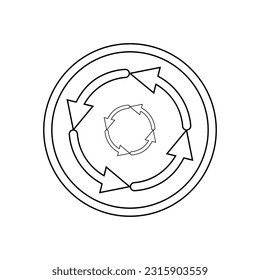 Ein Symbol mit Pfeilen in einem Kreis auf weißem Hintergrund. Ein Vektorbild.