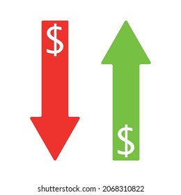 icon of arrows dollar growing and falling