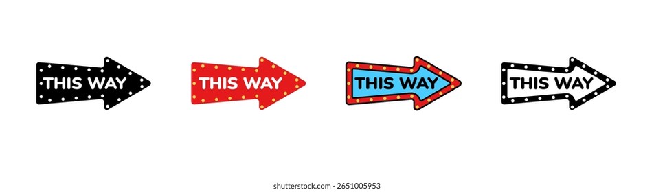 Icon arrows featuring this way text in different colors and styles, ideal for directional signs.