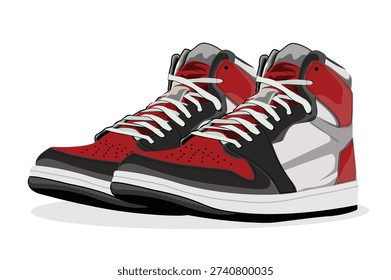 icon art red black white shoes vector template Running shoes in flat vector style for sport fashion illustration, perfect for branding, posters, fitness projects, lifestyle content, and modern design.