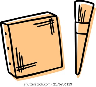 The icon of the artist. Linen canvas on a stretcher. Brush icon. Canvas and brush drawing. The vector brush is isolated.