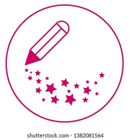 Icon for artists and writers. Magic pencil, stars. Suitable for highlatz. White background