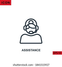 Icon Assistane with women and headphone. Outline, line or linear vector icon symbol sign collection for mobile concept and web apps design.