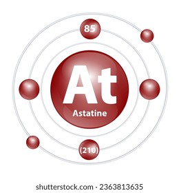 Icon Astatine (At) structure chemical element round shape circle dark brown with surround ring. 3D Illustration vector. Period number shows of energy levels of electron. Study science for education.