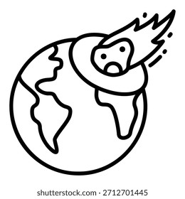 Icono de un asteroide o meteorito golpeando un planeta o tierra