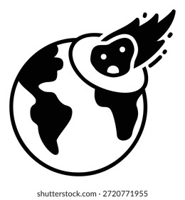 Icono de un asteroide o meteorito golpeando un planeta o tierra