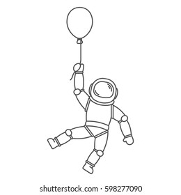 icon astronaut with balloon in black line style.