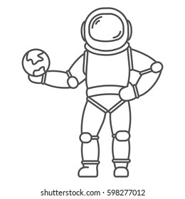 icon astronaut with earth in black line style