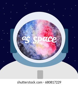  An icon of an astronaut in the open space isolated on a dark blue background with white polka dots. A spacesuit with a lettering “as space” on a space background. Vector illustration.
