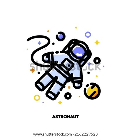 Icon of astronaut for outer space or cosmos exploring concepts. Flat filled outline style. Pixel perfect 64x64. Editable stroke