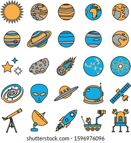 The icon of astronomy object in the space with color