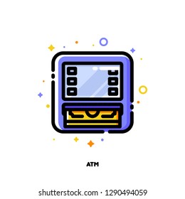 Icon of ATM machine for banking concept. Flat filled outline style. Pixel perfect 64x64. Editable stroke