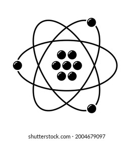 Icon of the atom. Protons, neutrons, electrons and gamma waves. Illustration of molecule structure. Isolated vector illustration.