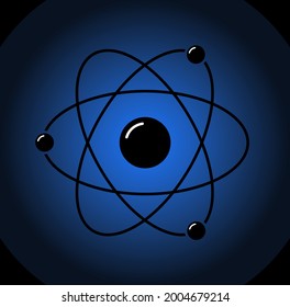 Icon of the atom. Protons, neutrons, electrons and gamma waves. Illustration of molecule structure. Isolated vector illustration.