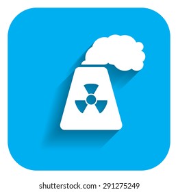 Icon of atomic power station with radiation sign on pipe