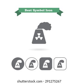 Icon of atomic power station with radiation sign on pipe