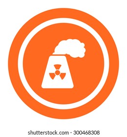 Icon of atomic power station with radiation sign on pipe