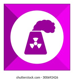 Icon of atomic power station with radiation sign on pipe