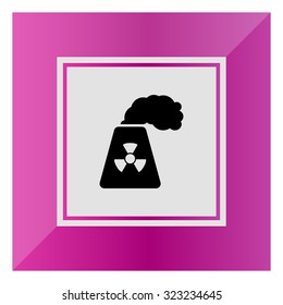 Icon of atomic power station with radiation sign on pipe