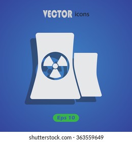 Icon of atomic power station with radiation sign on pipe