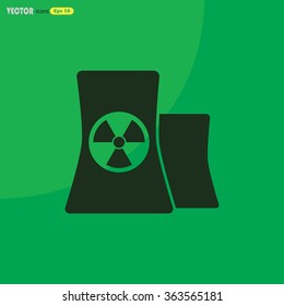 Icon of atomic power station with radiation sign on pipe