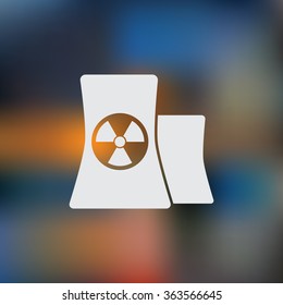 Icon of atomic power station with radiation sign on pipe