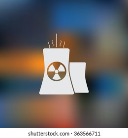 Icon of atomic power station with radiation sign on pipe